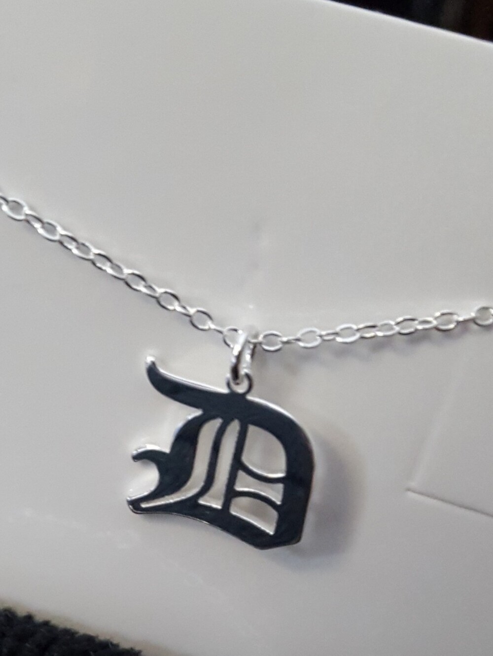 Sterling Silver Black Old English 'D' Initial Pendant On 16-in Necklace